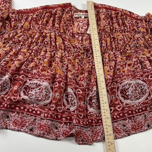 Free People‎ Boho Floral Blouse Women's Size XS Bell Sleeve Peasant Top Comfy - Picture 11 of 15